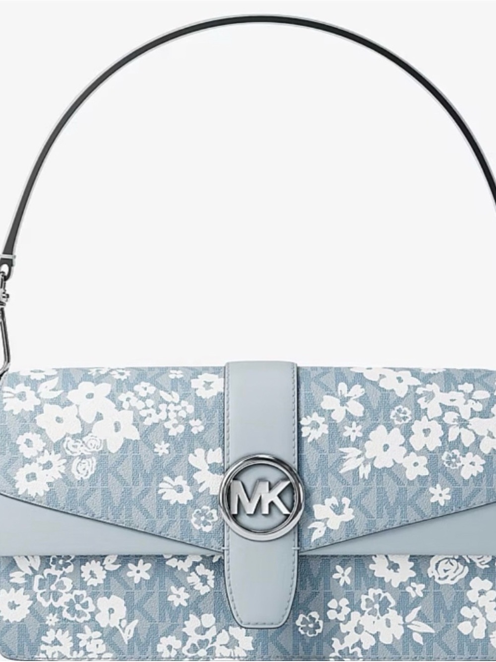 Michael Kors Light Blue Floral Logo Shoulder Bag